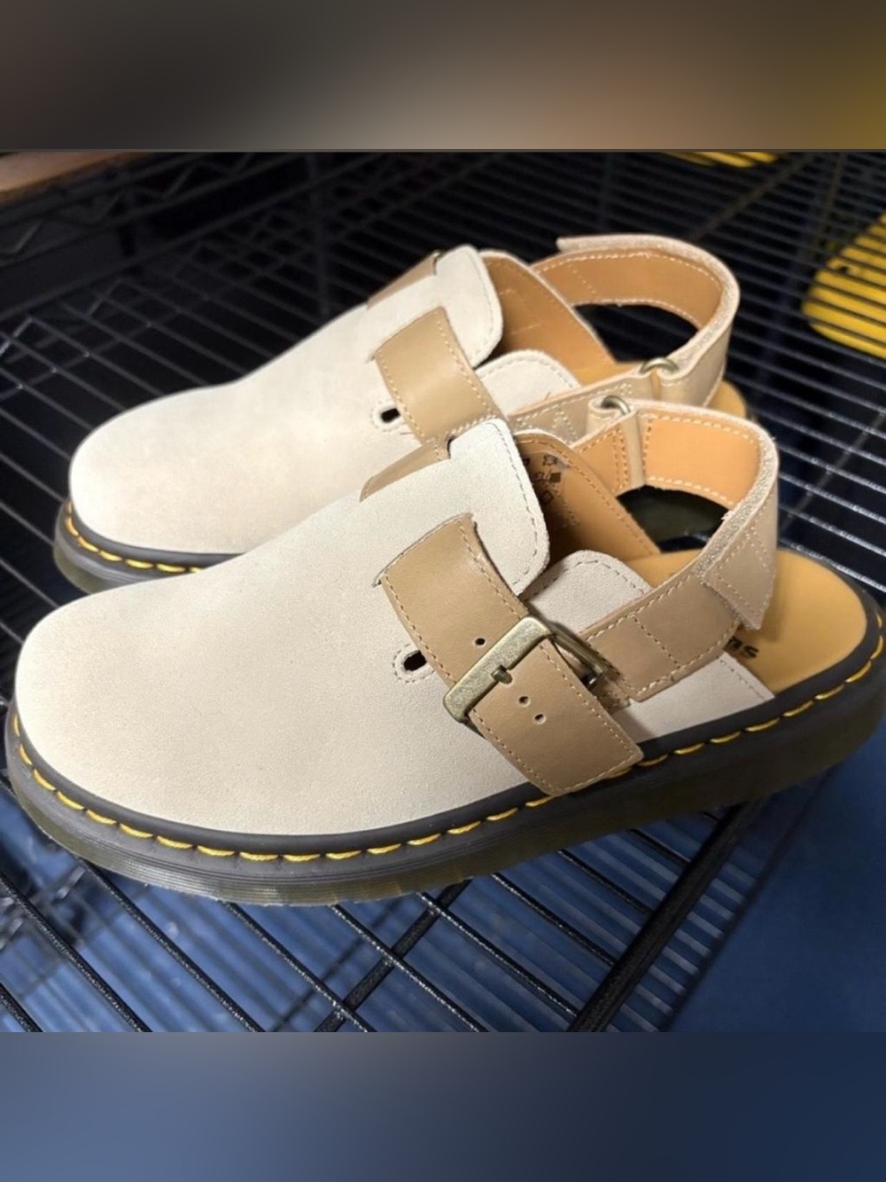 Dr. Martens Womens Cream and Tan Suede Slingback Clog with Back Strap NWOB